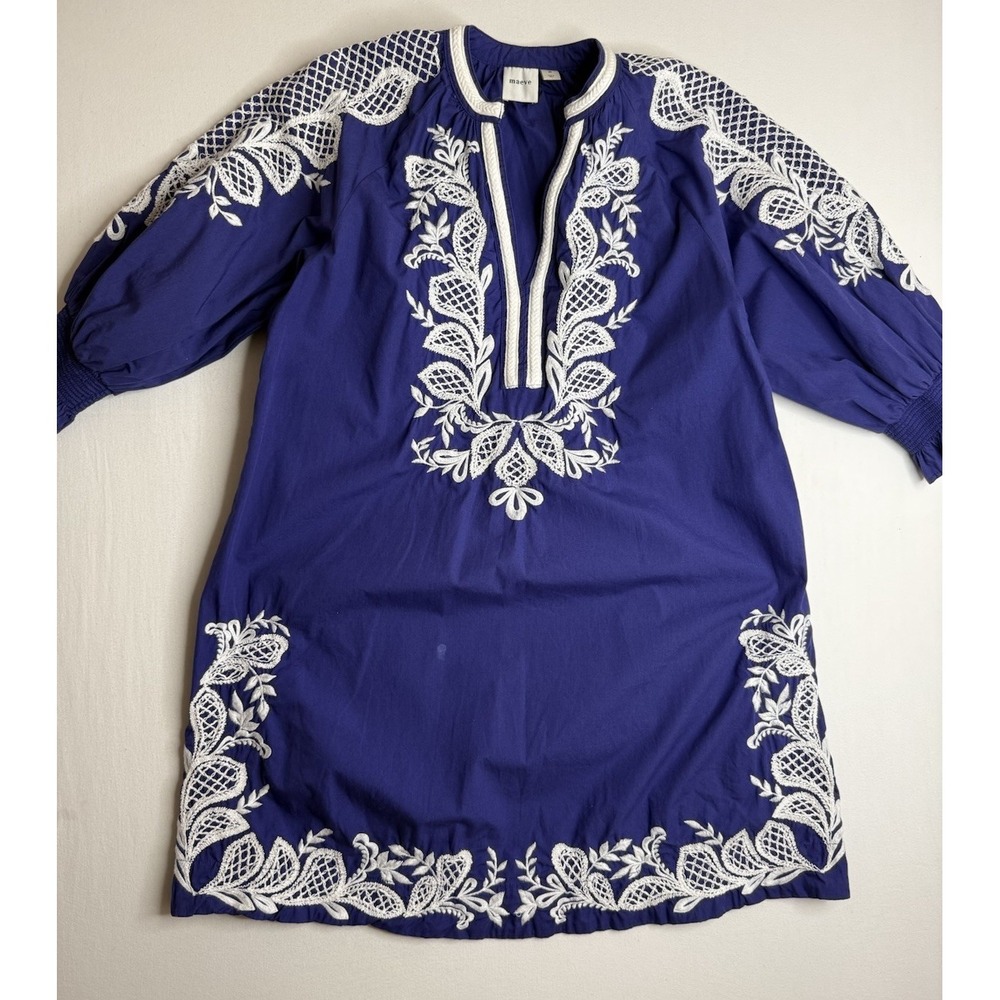 Maeve Anthropologie Purple/White Embroidered Dress M Boho Whimsical Cottage